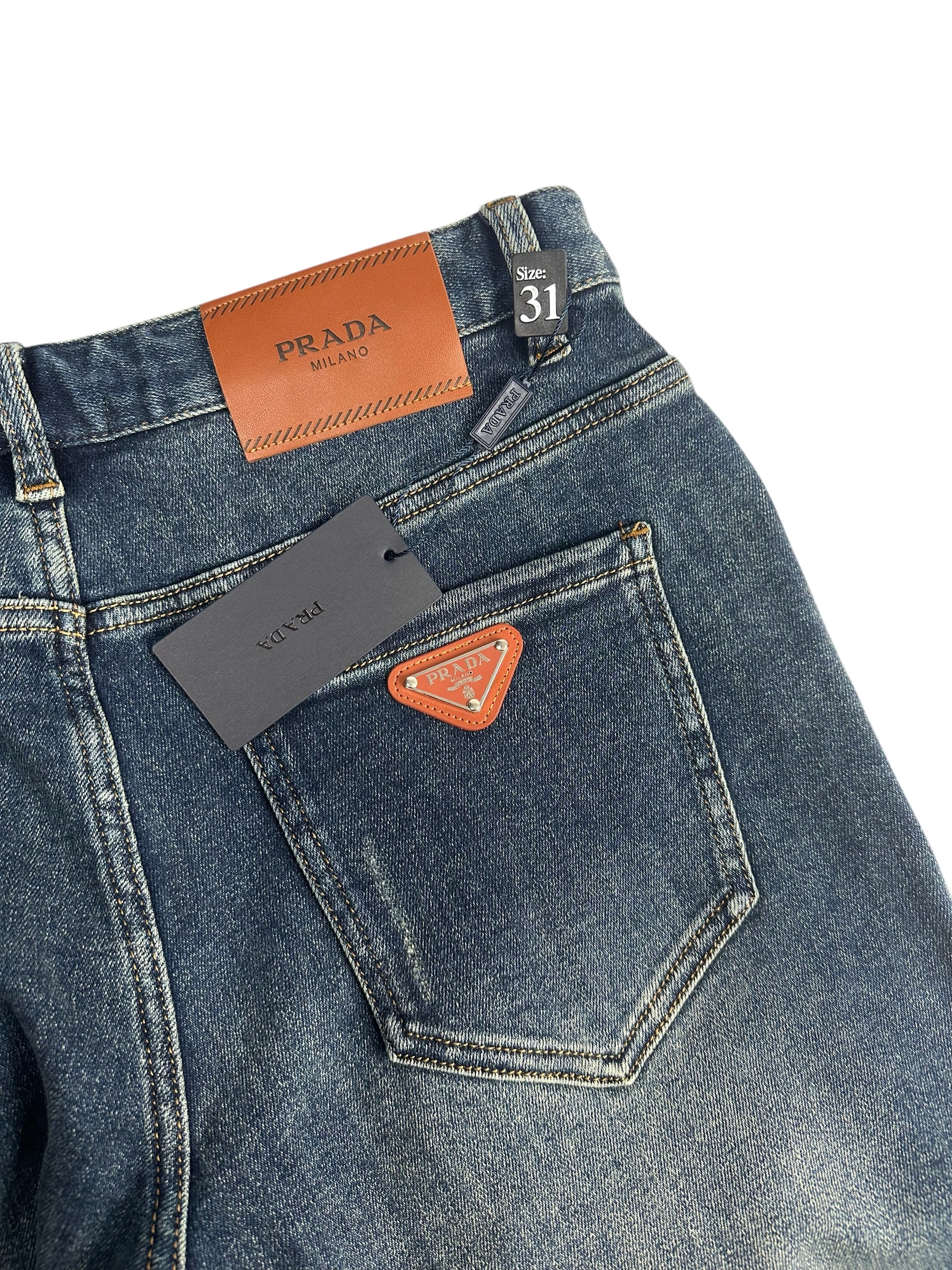 Prada Jeans Brown Logo Blue - Image 6