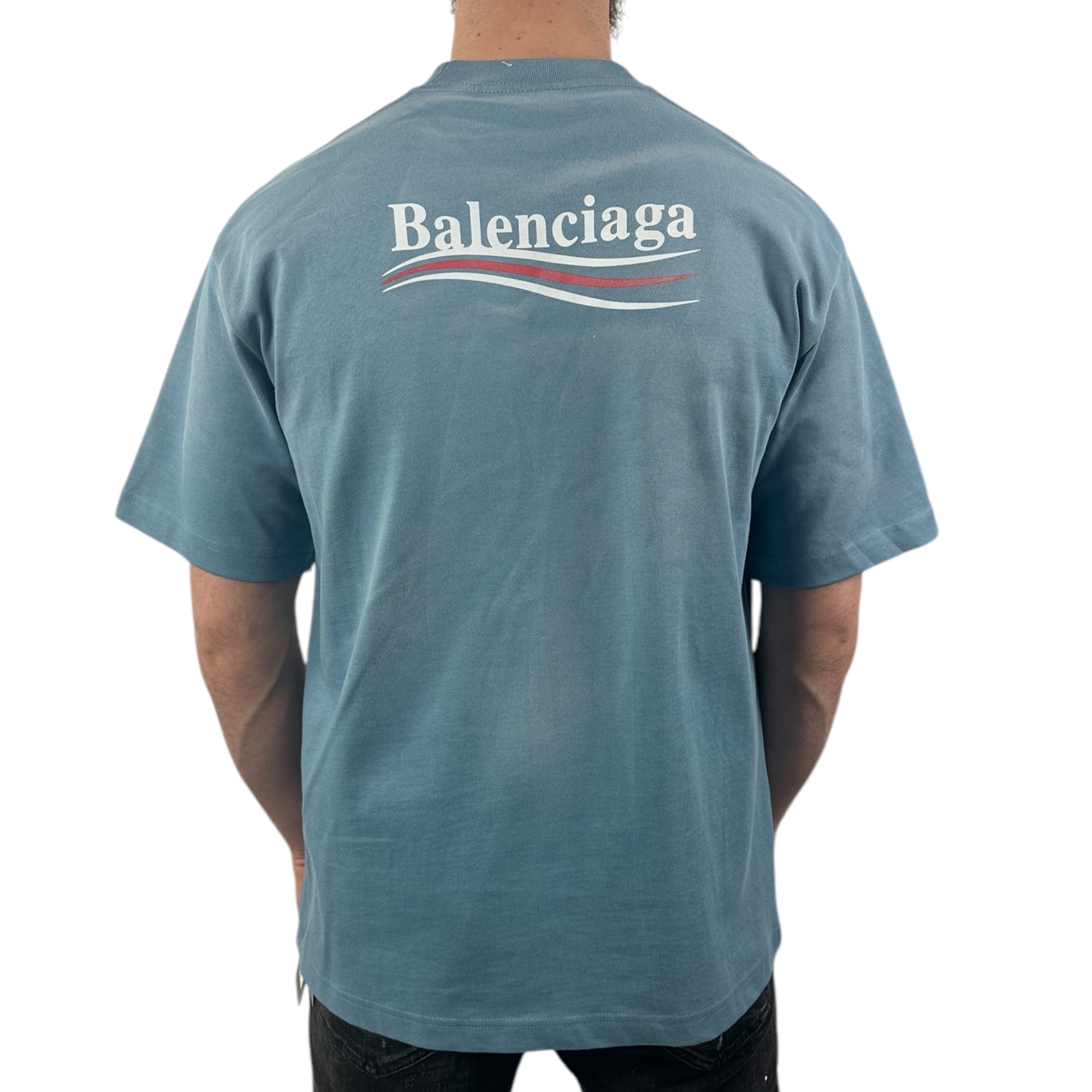 Balenciaga T-shirt Political Ciel Blue - Image 3
