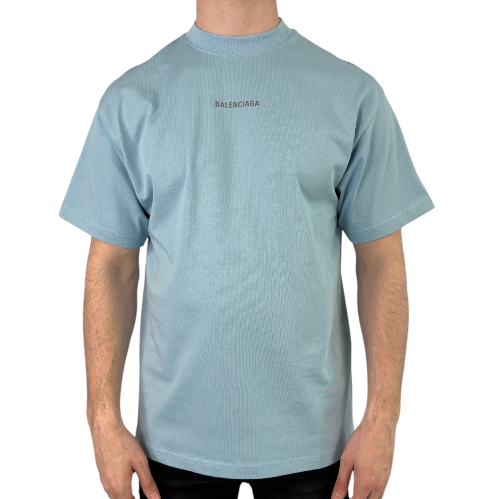 Balenciaga T-shirt Reflective Logo Light Blue
