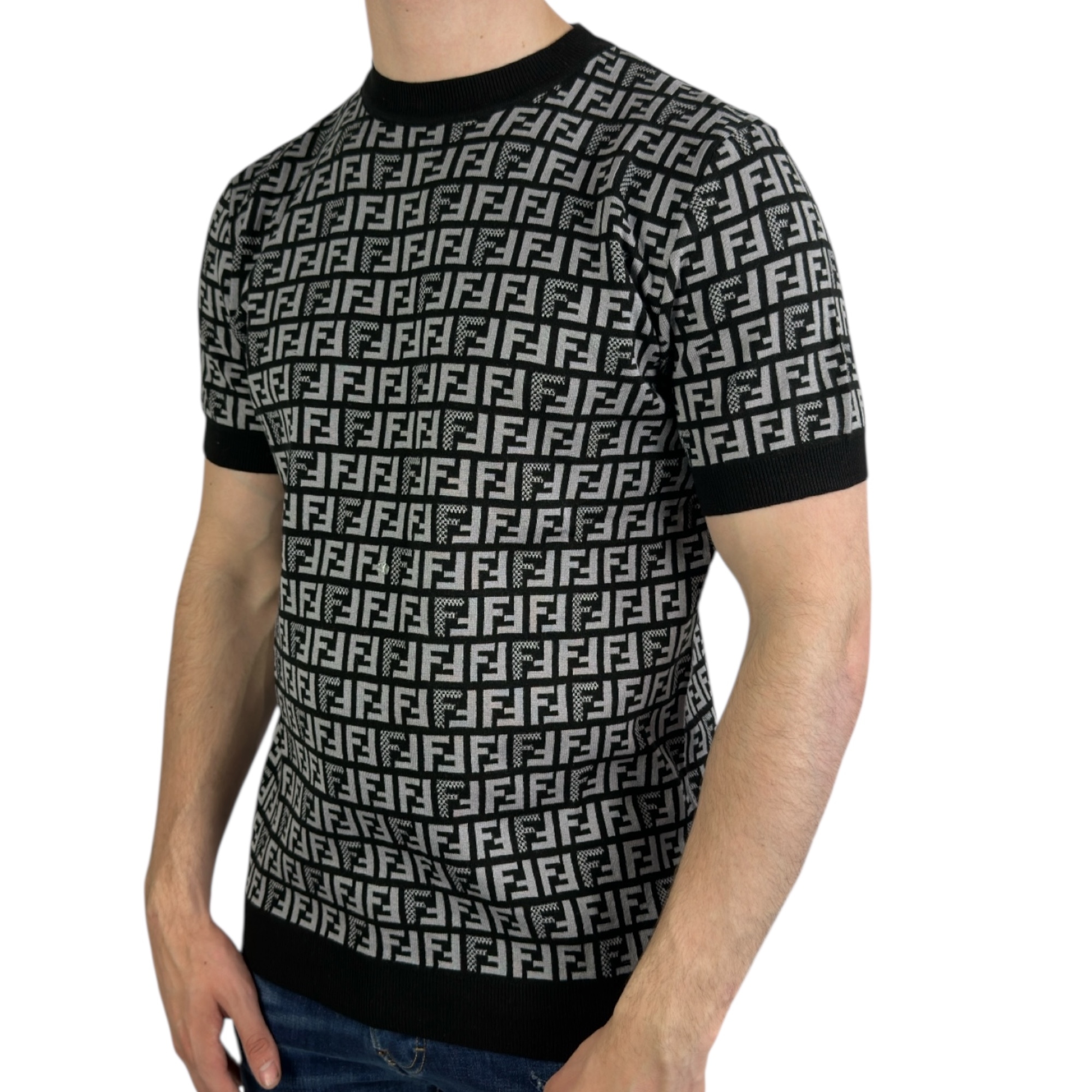 Fendi T-shirt Knit Monogram Grey - Image 2