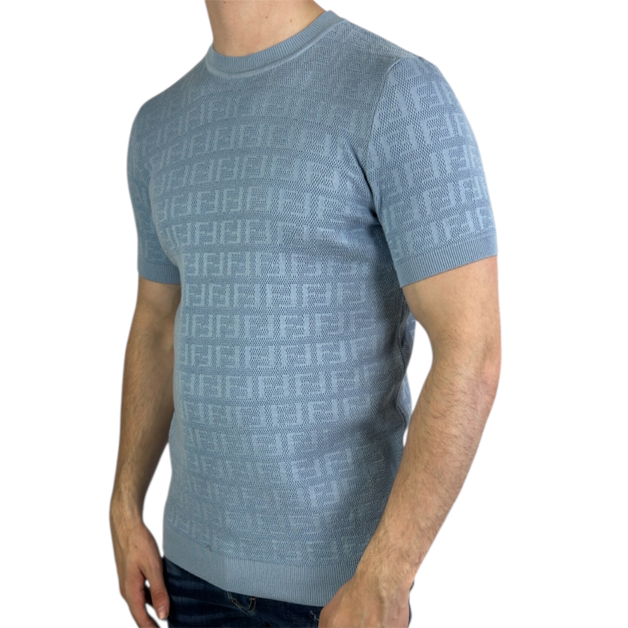 Fendi T-shirt Knit Monogram Blue - Image 2