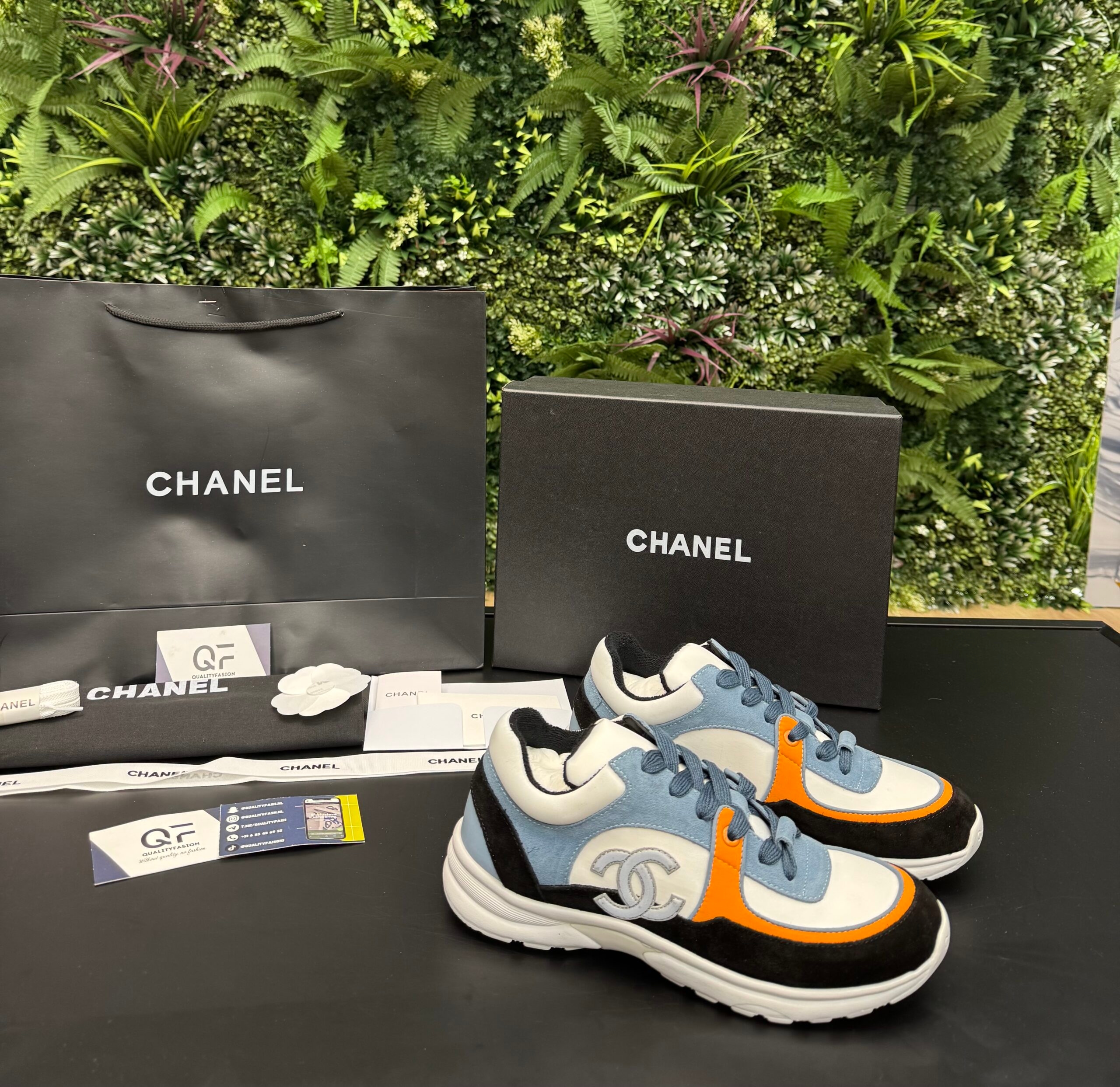 Chanel Low Top Trainer Black Ciel Blue