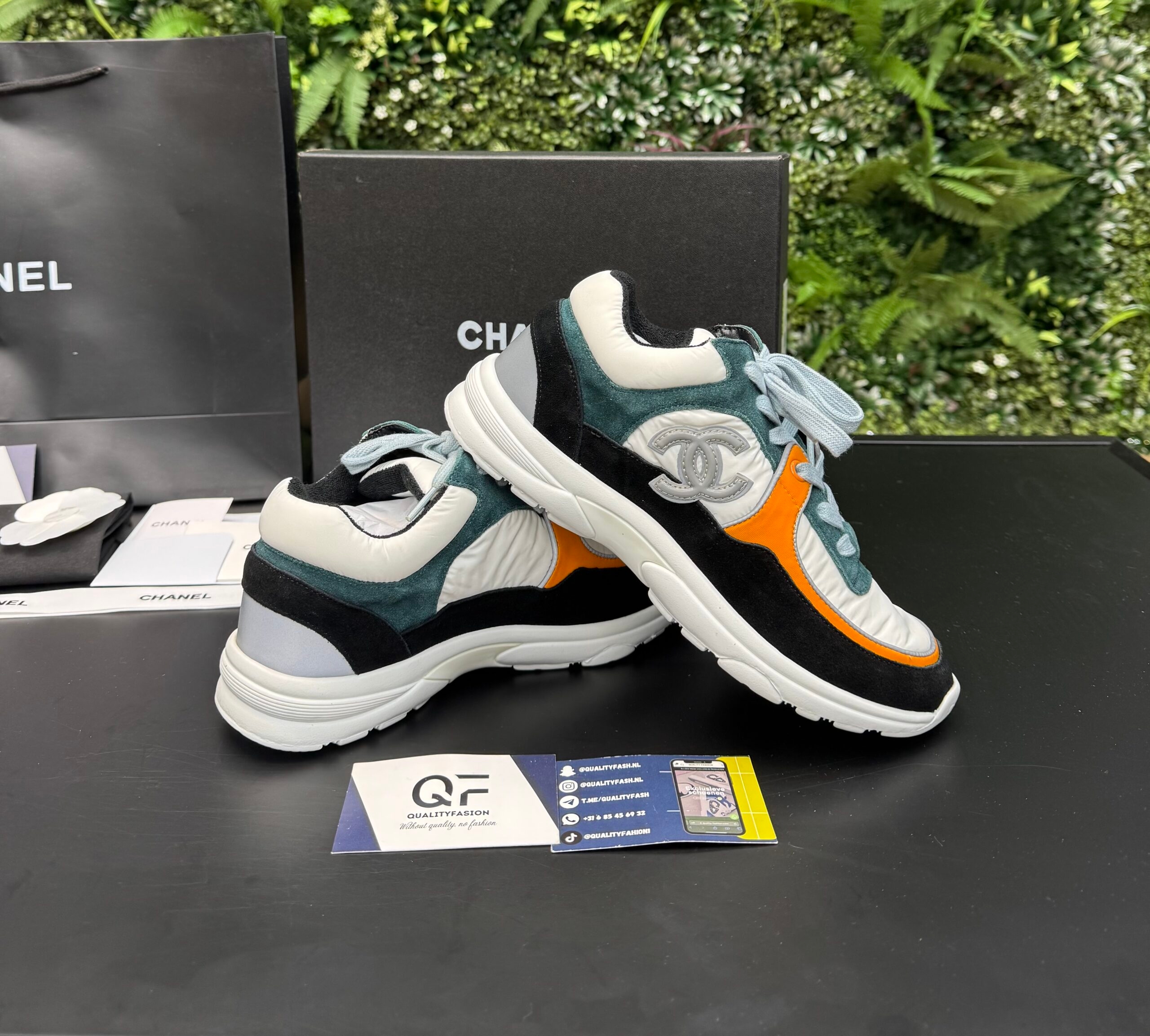 Chanel Low Top Trainer Black Green - Image 2