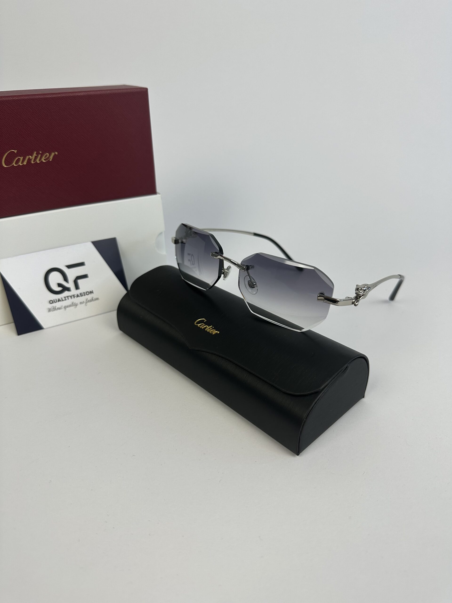 Cartier Panthere DC Glasses Silver Frame Black