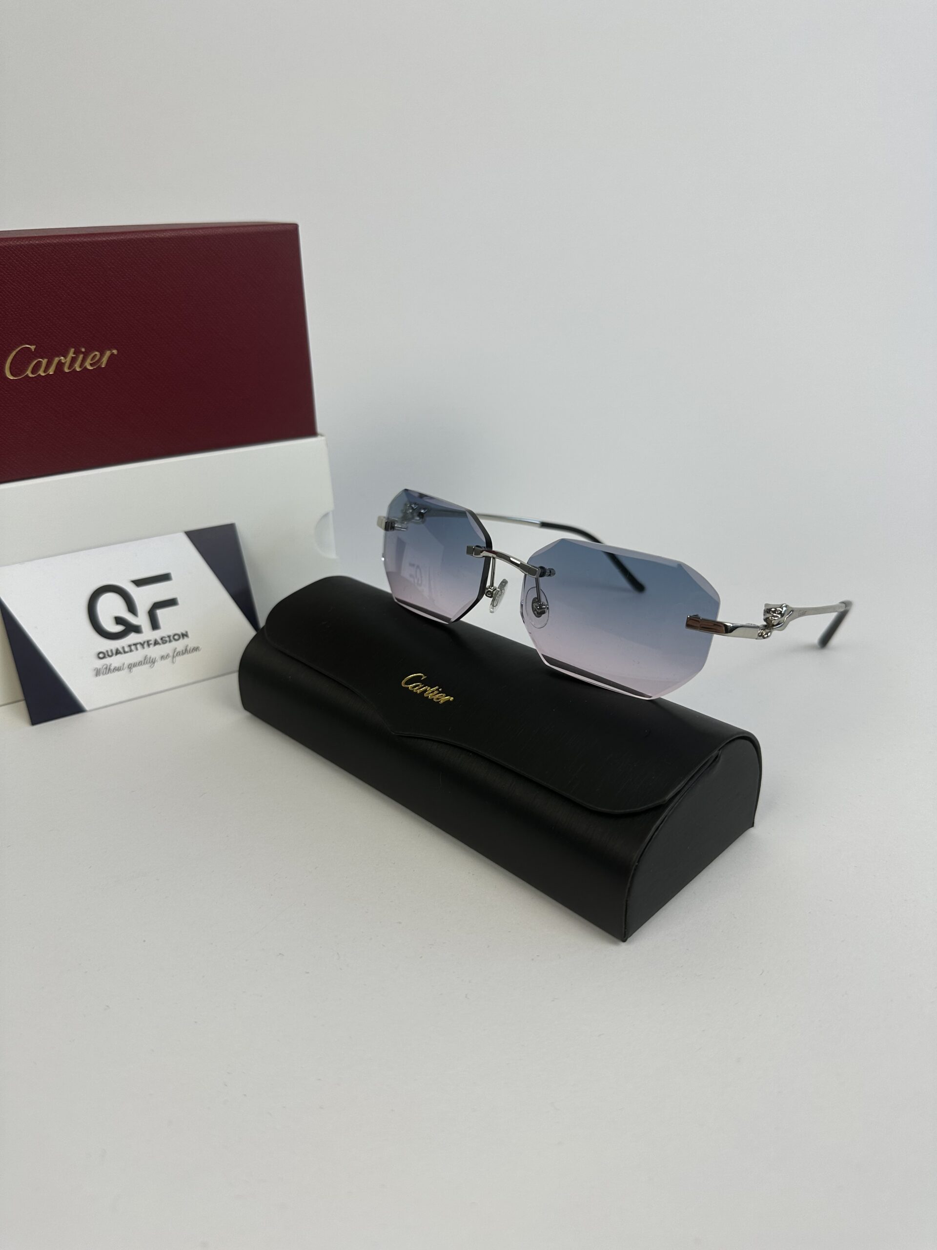 Cartier Panthere DC Glasses Silver Frame Purple