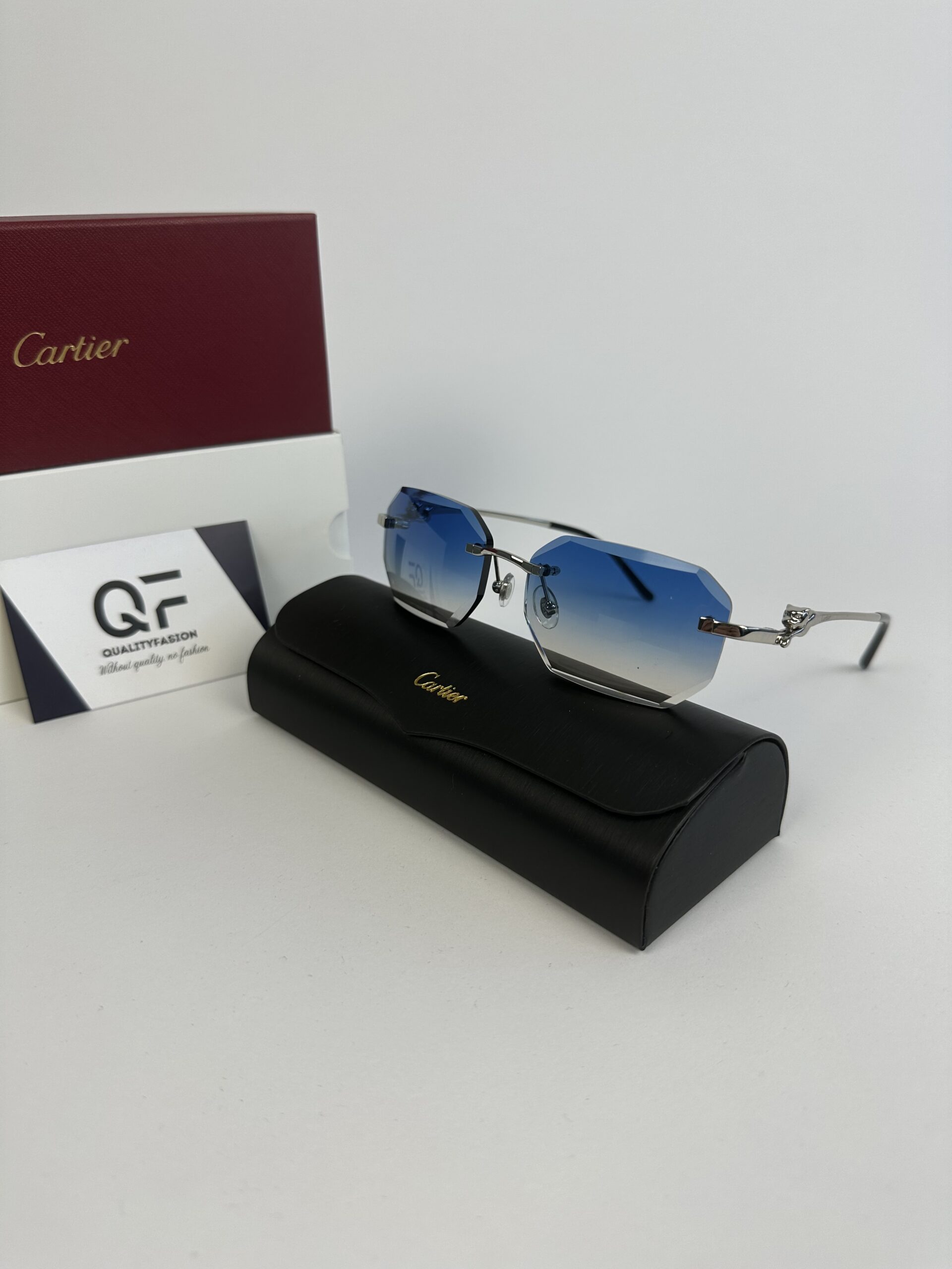 Cartier Panthere DC Glasses Silver Frame Blue