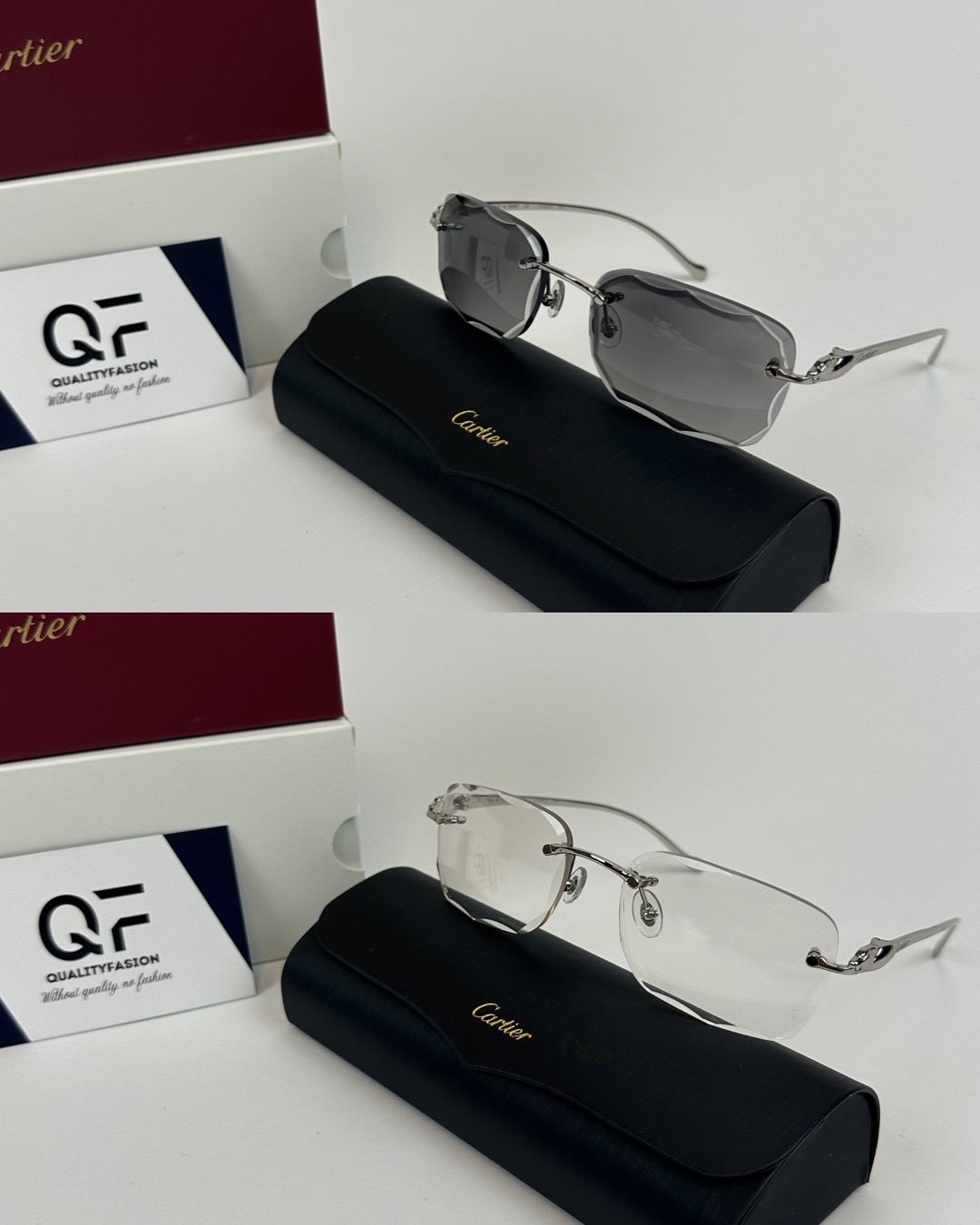 Cartier Panthere DC Silver Frame Black ( Meekleurend glazen )