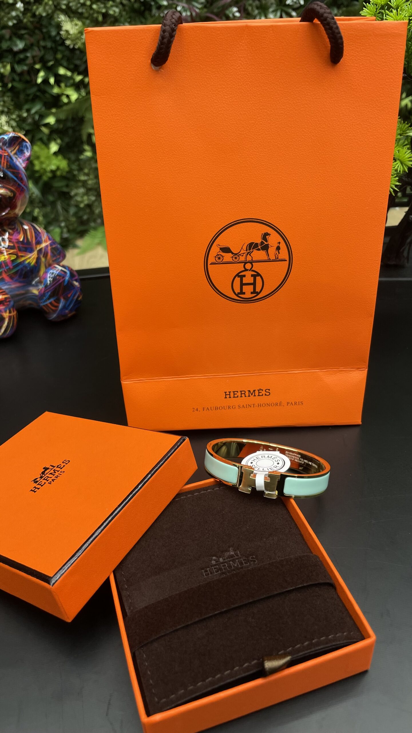 Hermes Clic H Bracelet Gold Ciel Blue