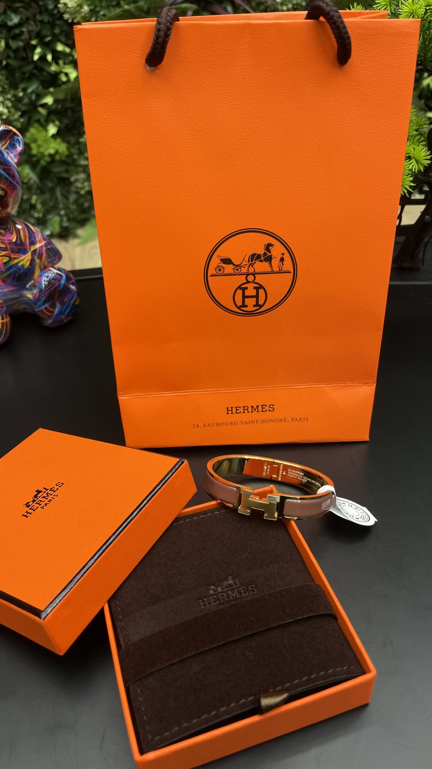 Hermes Clic H Bracelet Gold Coffee Brown