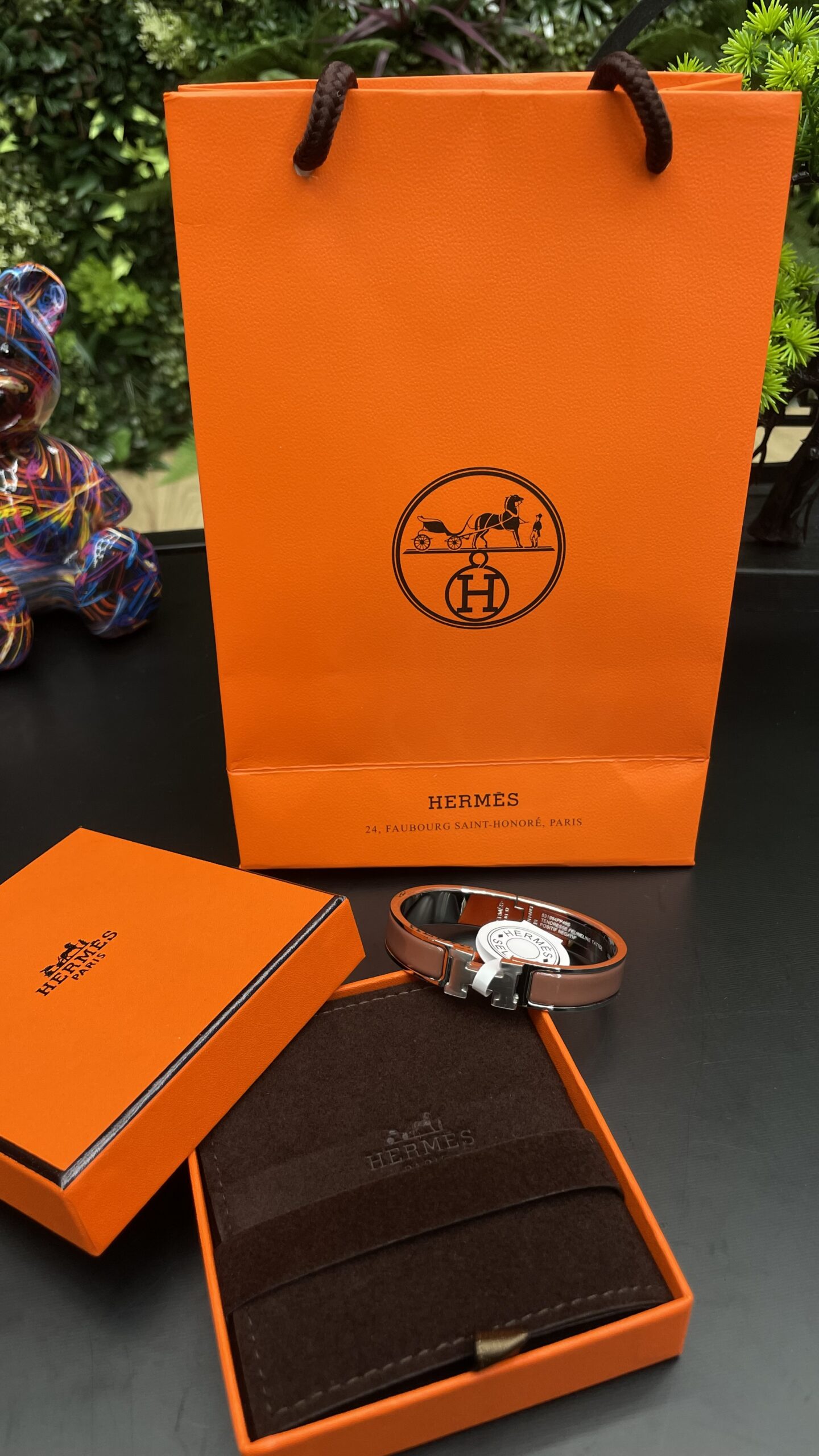 Hermes Clic H Bracelet Silver Coffee Brown