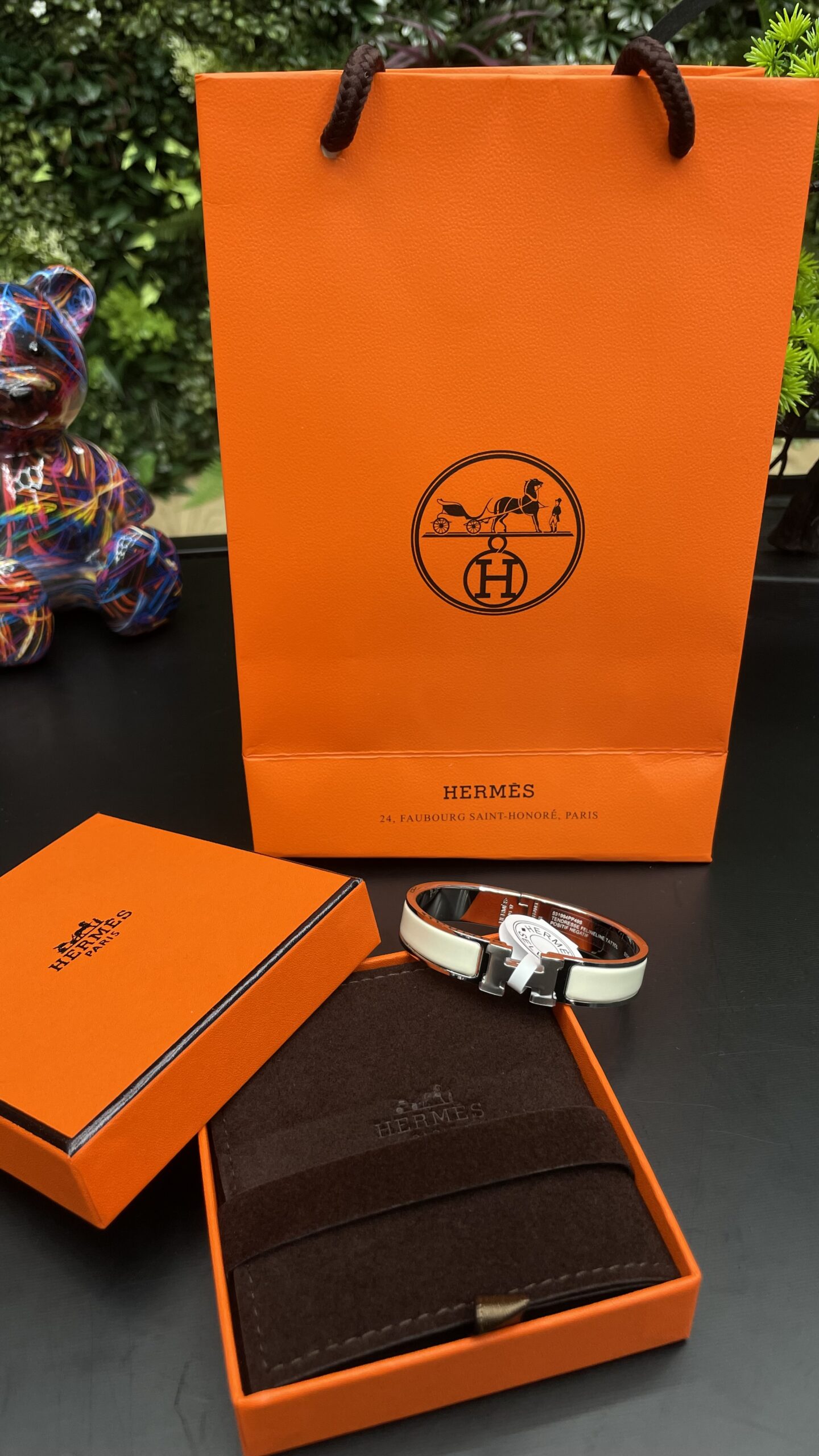 Hermes Clic H Bracelet Silver White