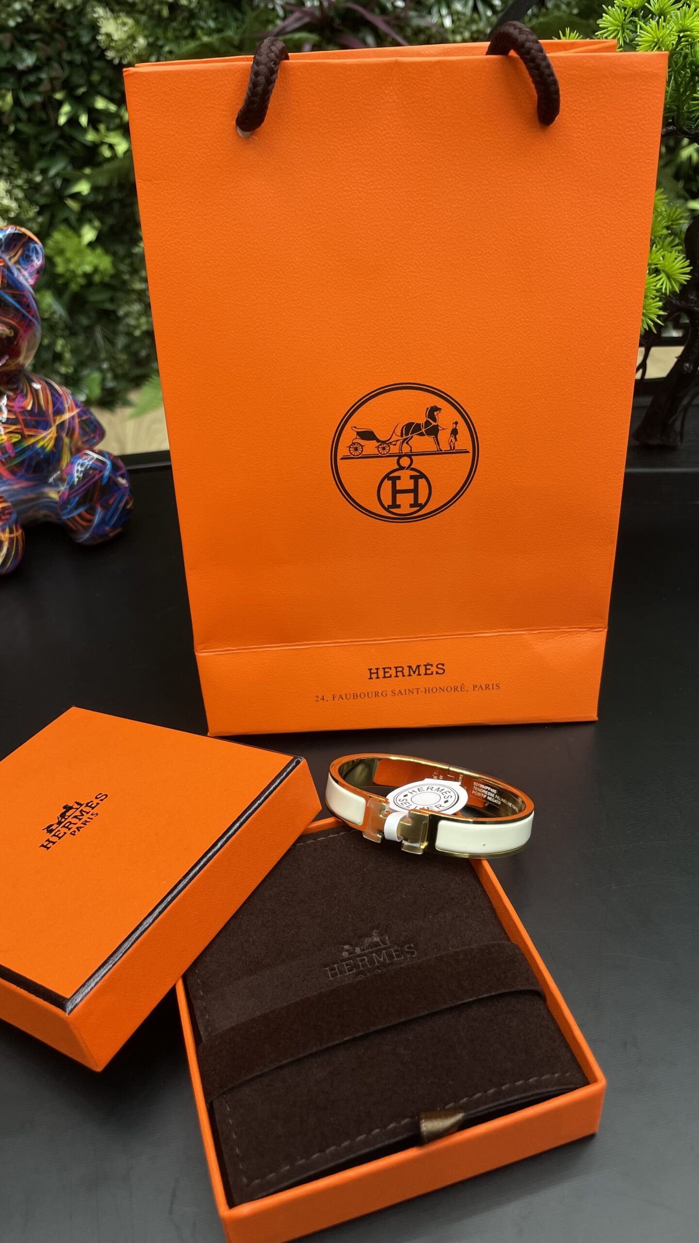 Hermes Clic H Bracelet Gold White