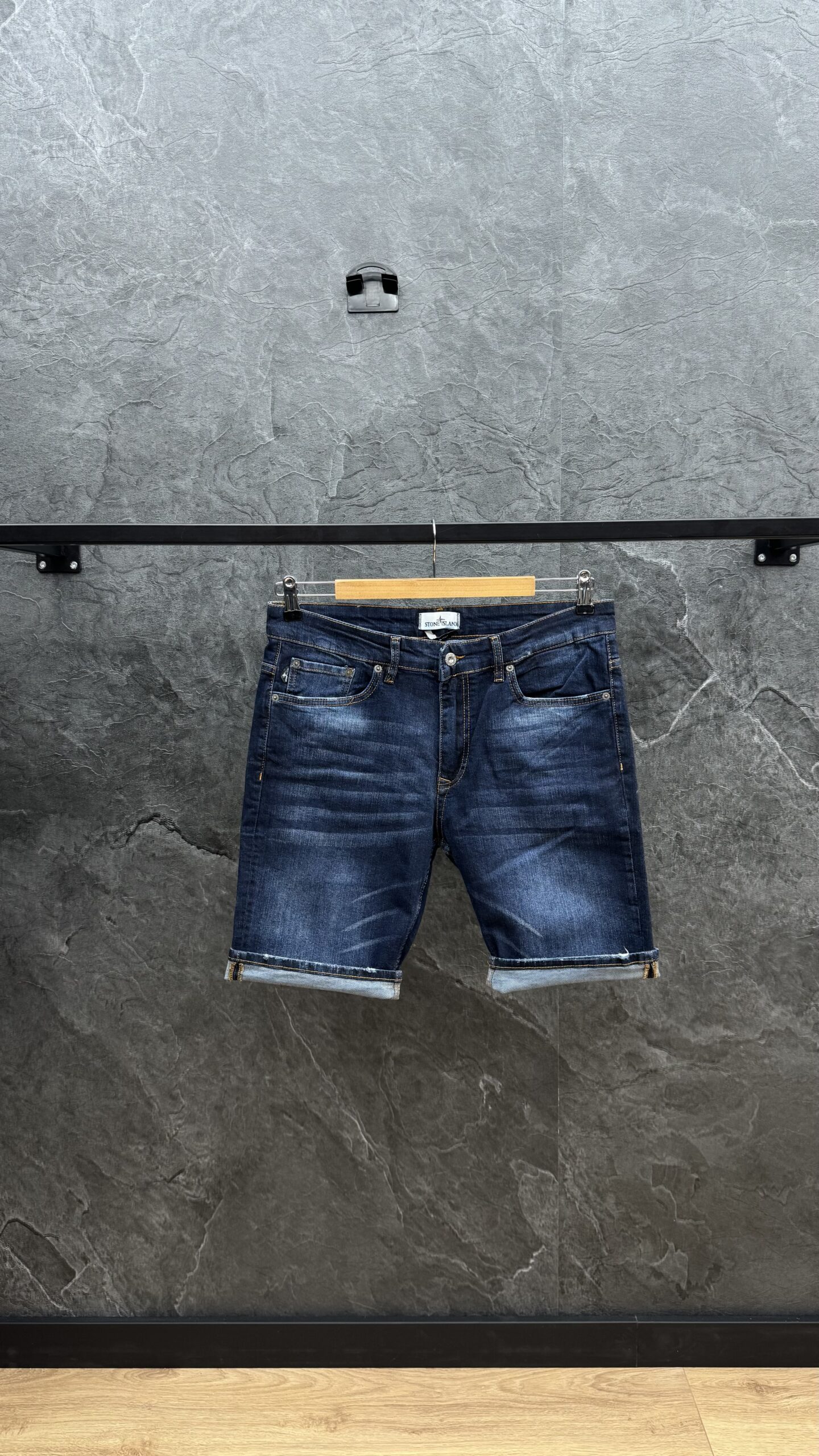 Stone Island Logo Short Jeans Dark Blue