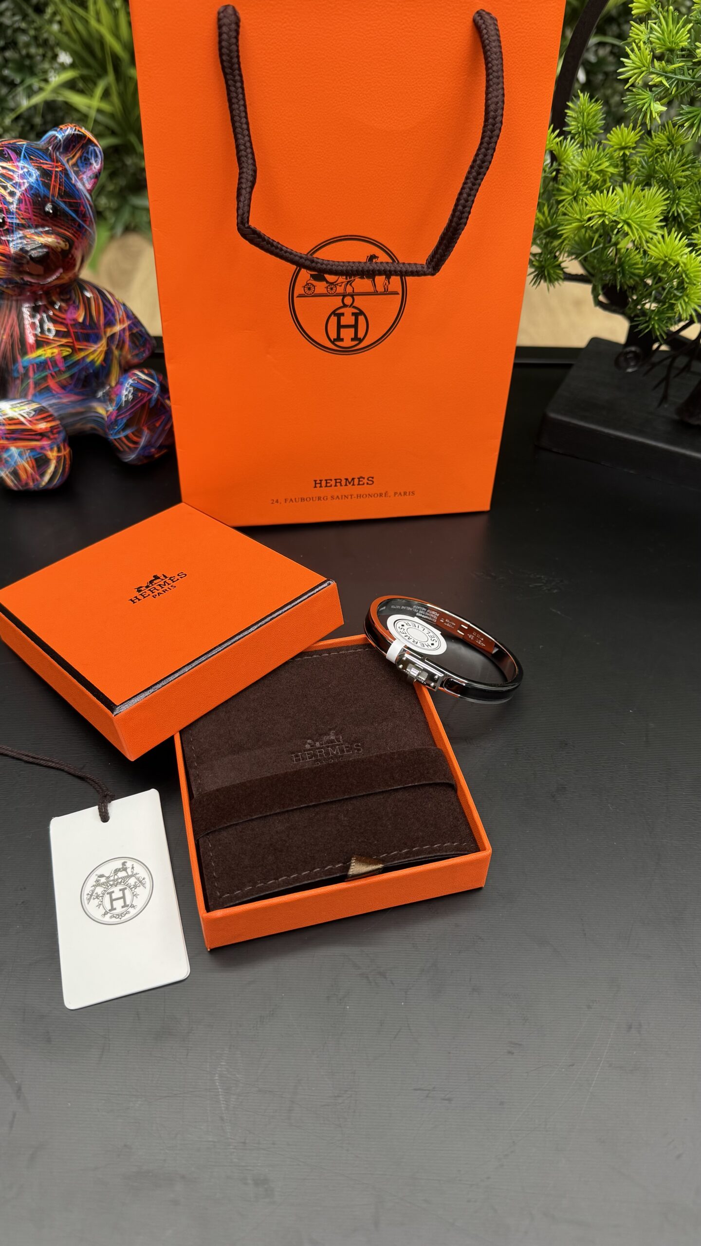 Hermes Kelly Bracelet Silver Black