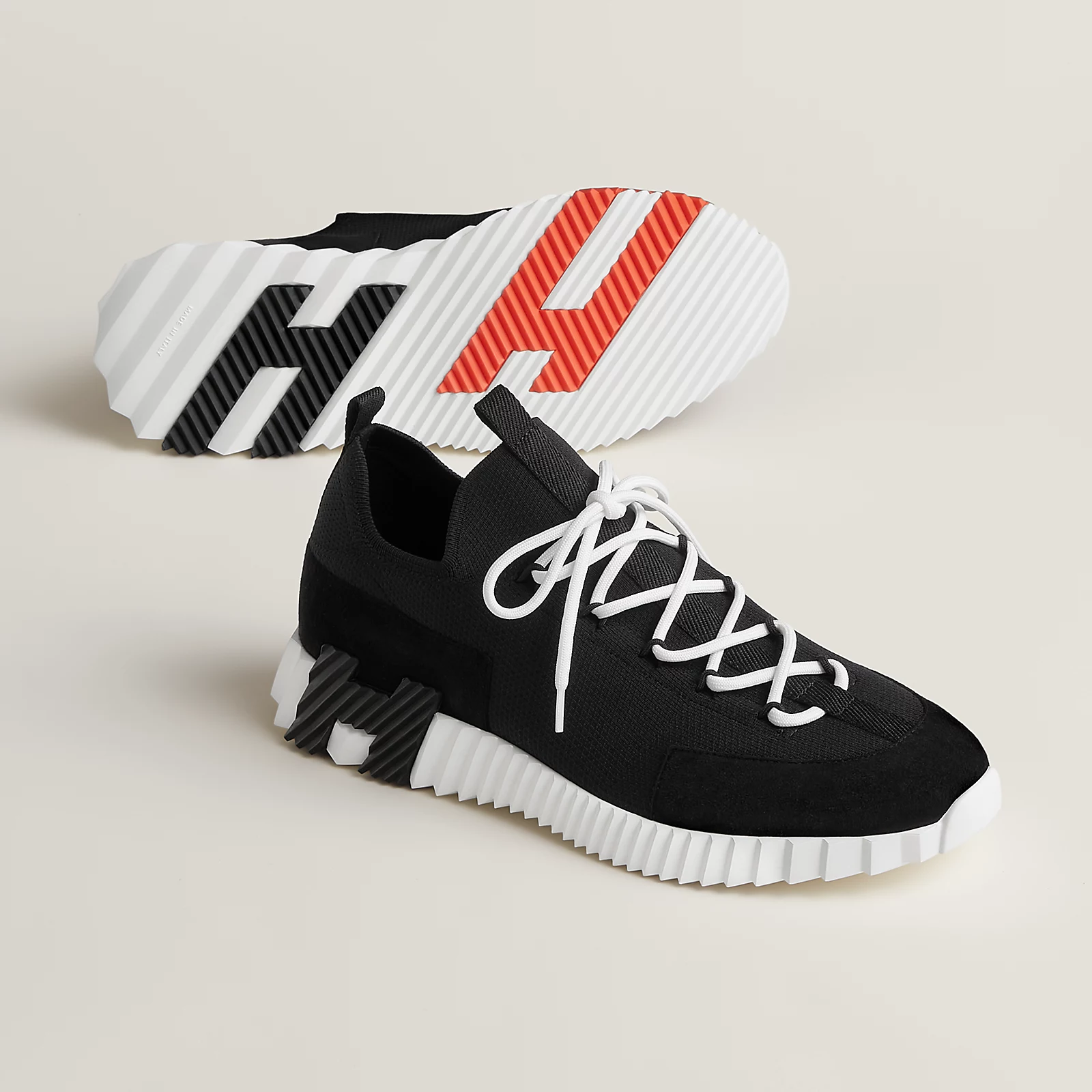 Hermes Lift Slip On Black Orange H