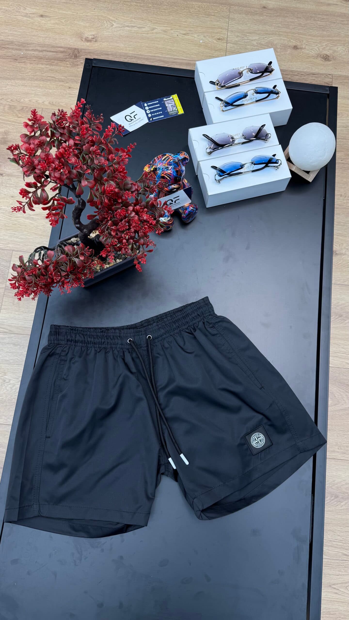 Stone Island Logo Emblem Swim Short Black