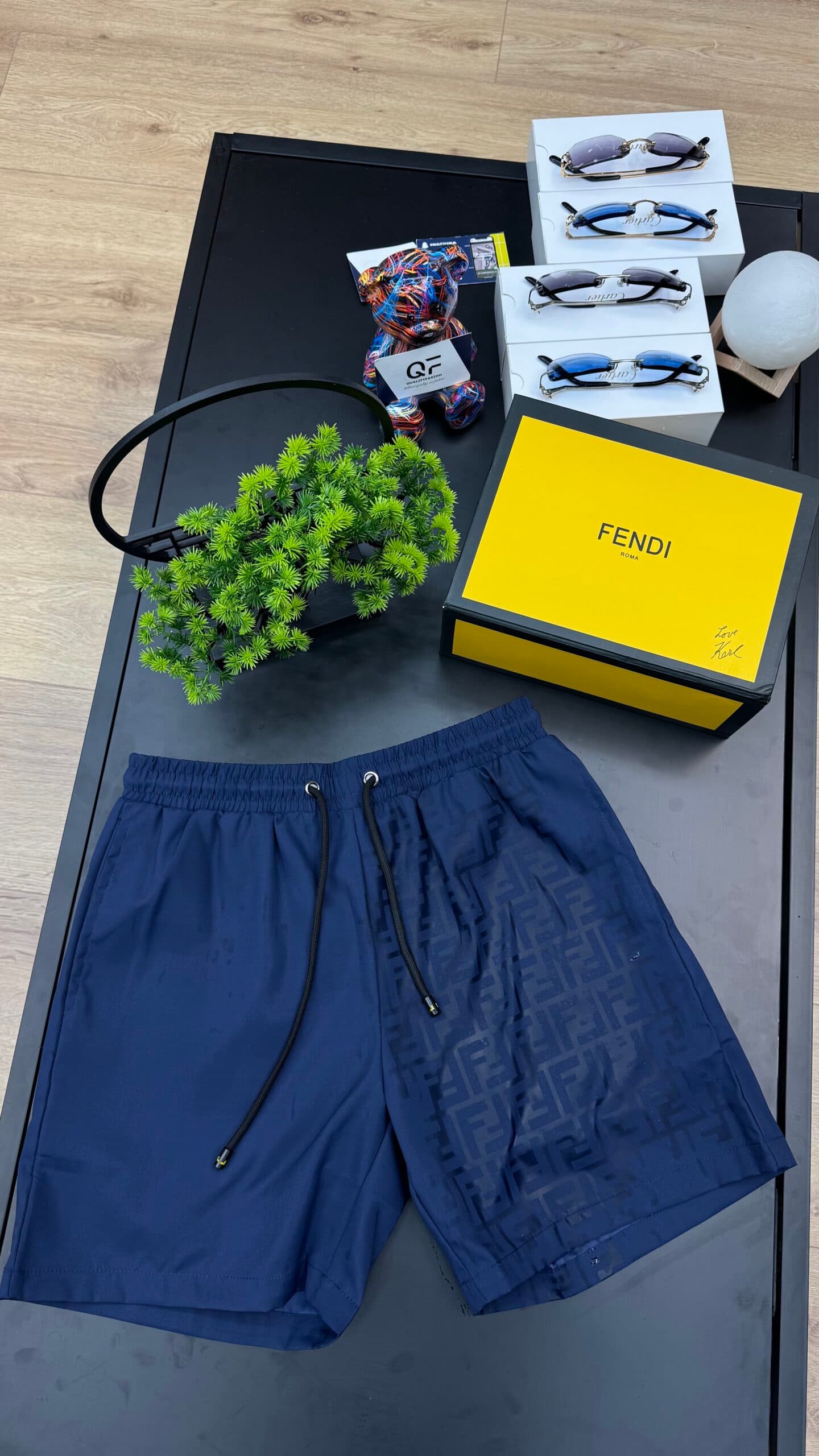 Fendi Water Reactive Swim Short Navy Blue