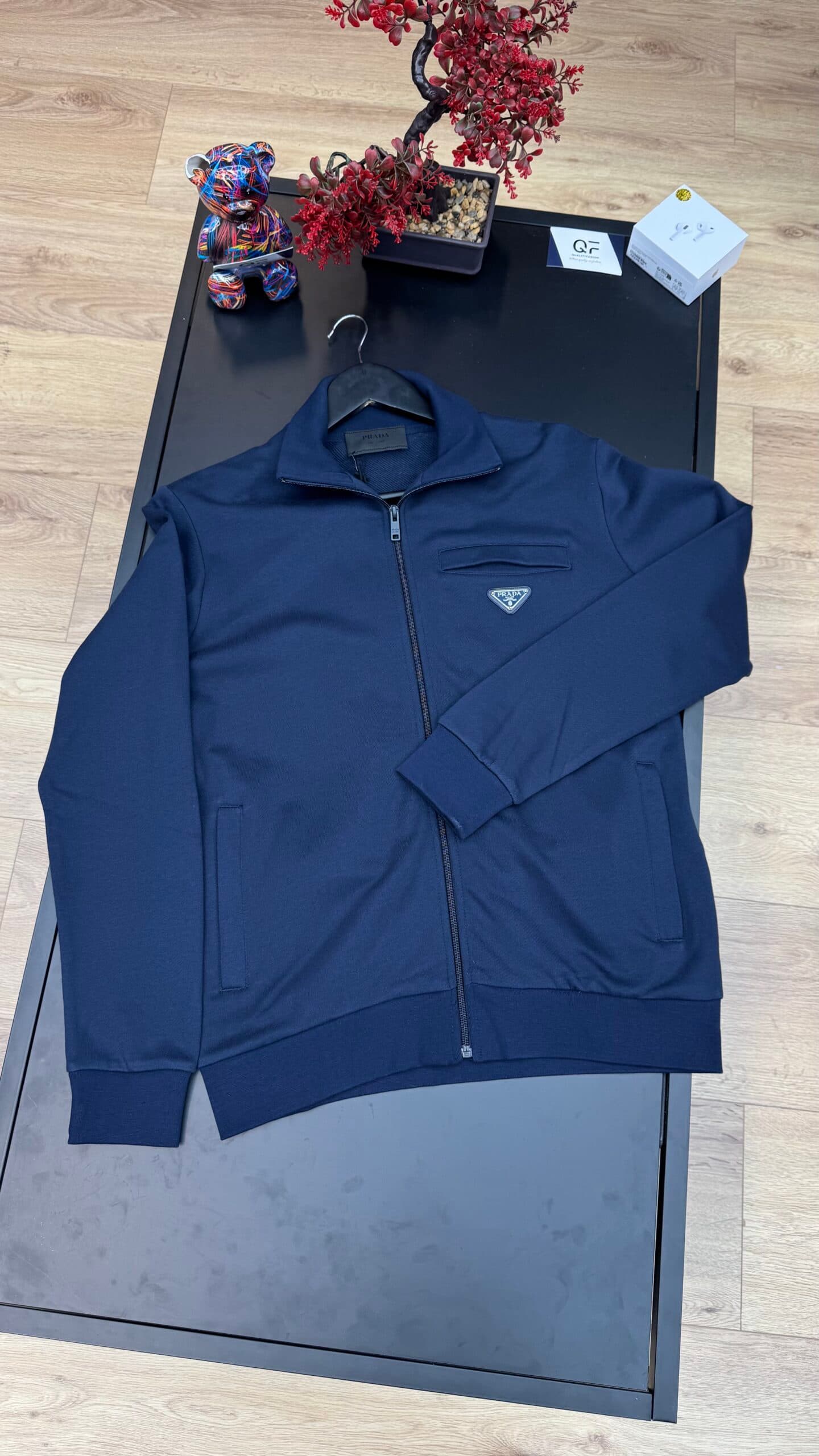 Prada Zipped Up Cotton Vest Navy Blue