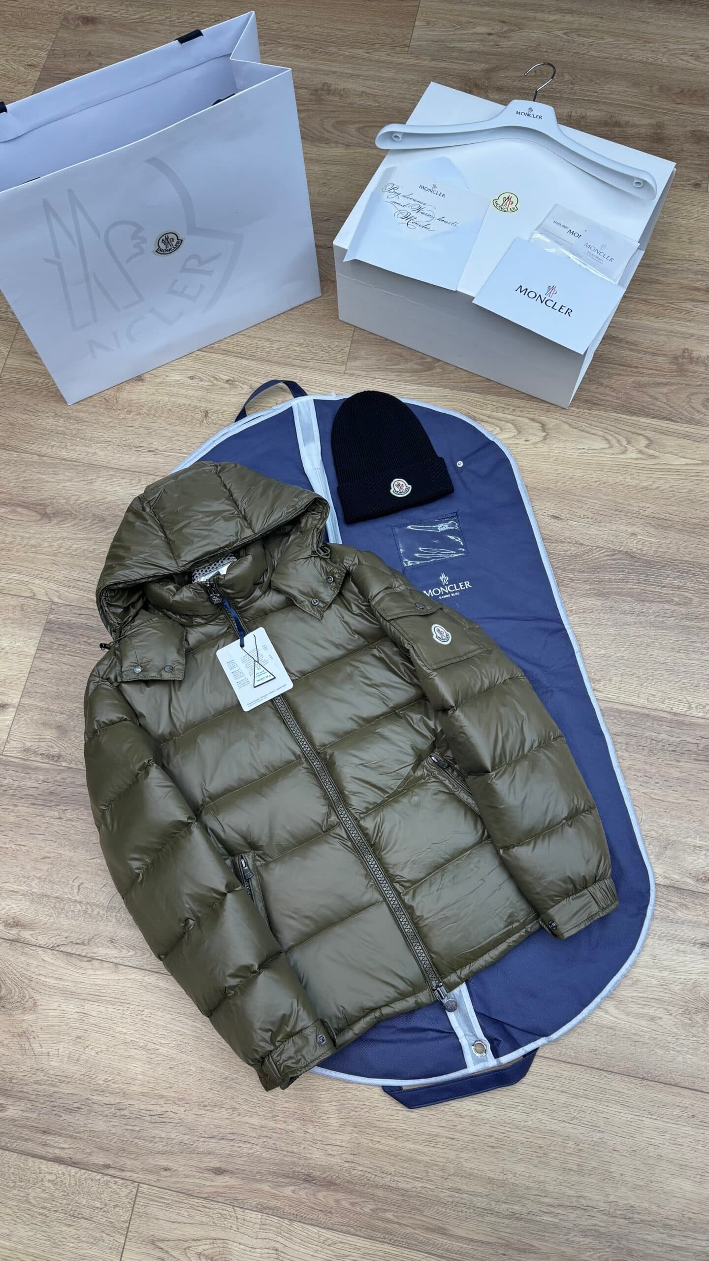 Moncler Maya Hooded Short Down Jacket Khaki