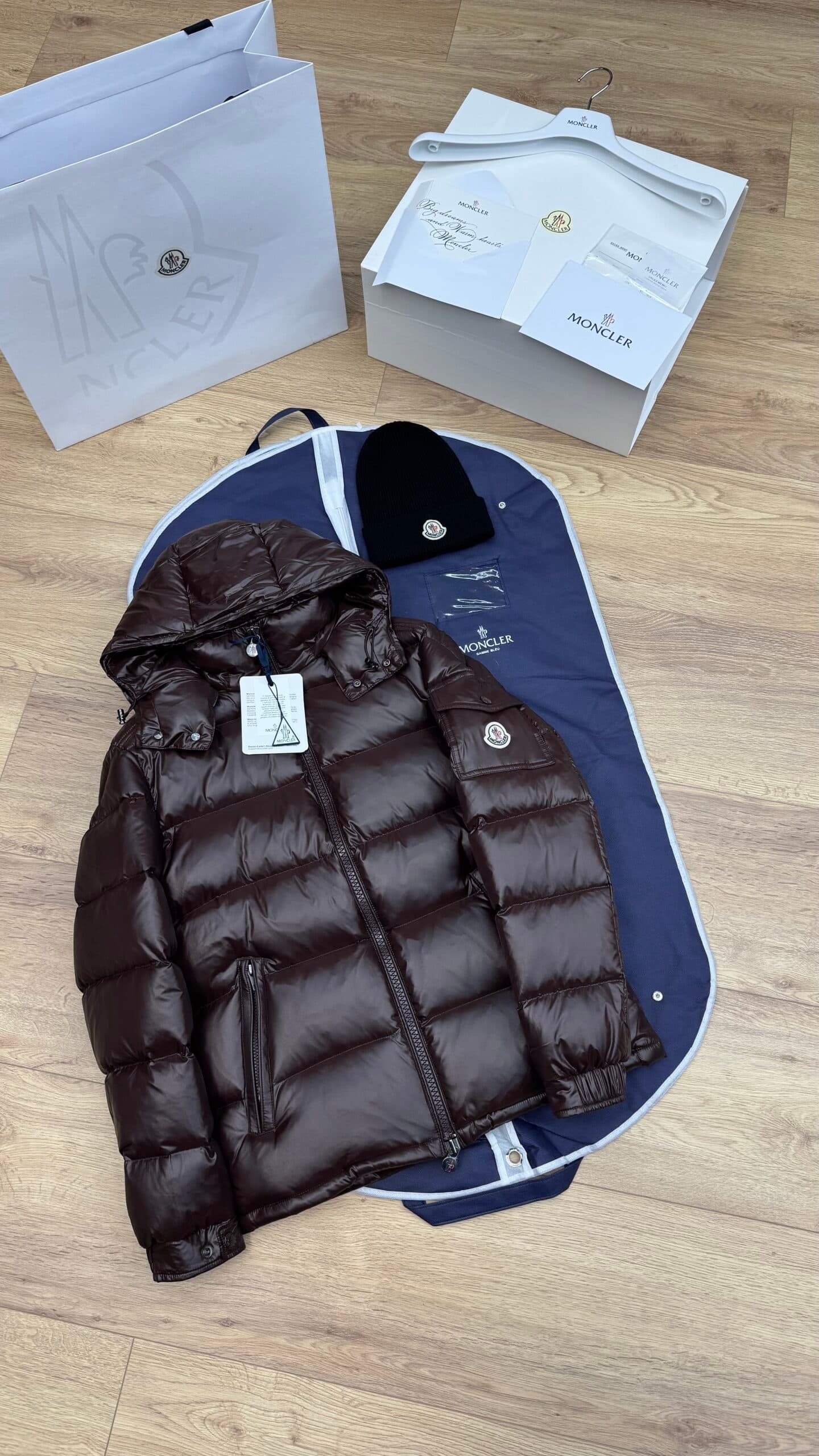 Moncler Maya Hooded Short Down Jacket Brown