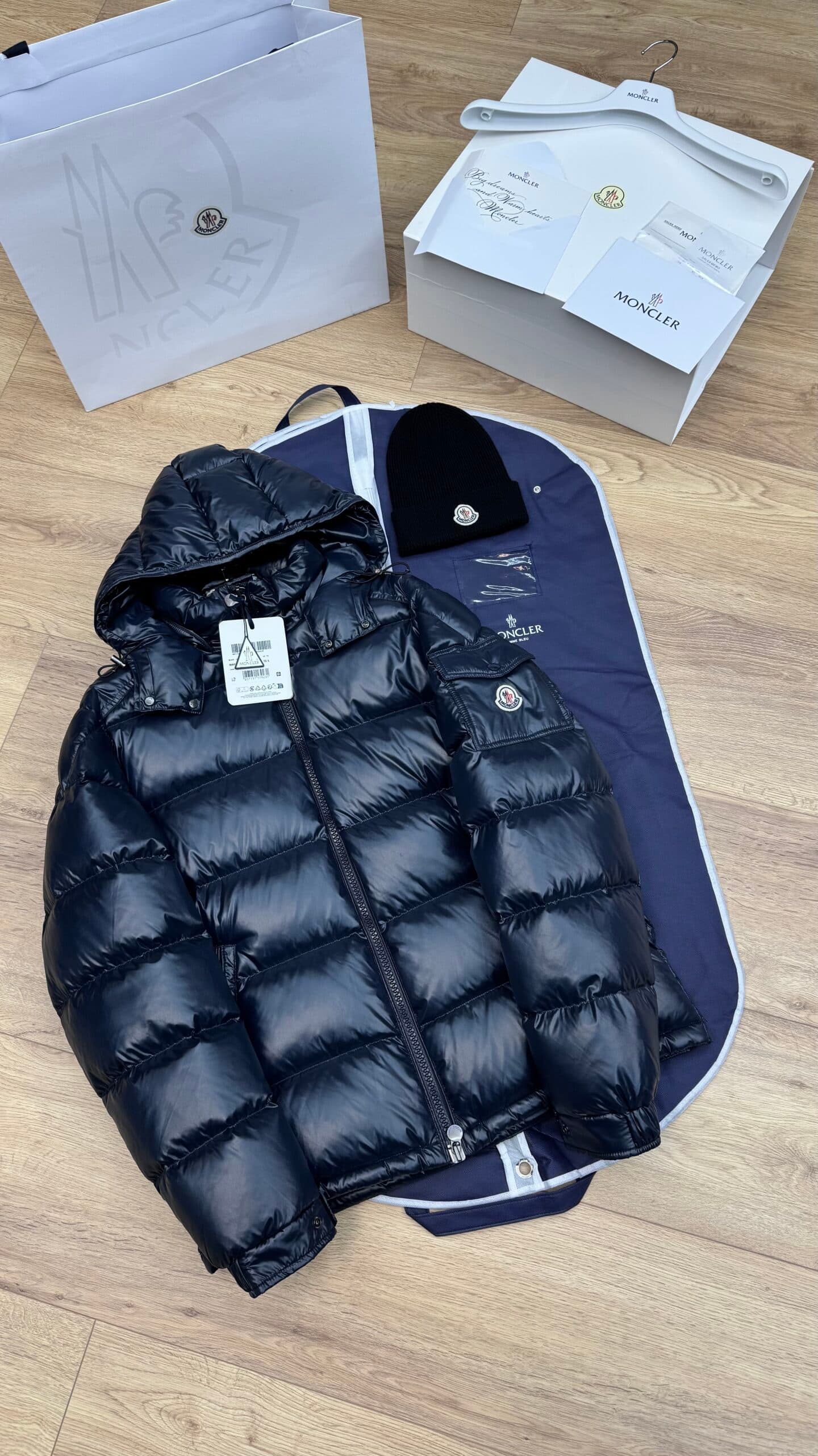 Moncler Maya Hooded Short Down Jacket Midnight Blue